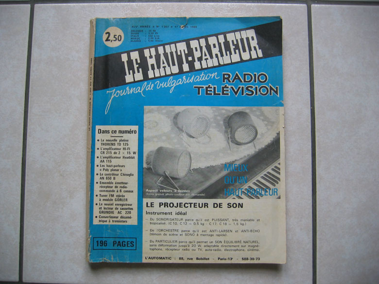 Le Haut-Parleur (journal De Vulgarisation Radio, Télévision) N° 1207, 17 Avril 1969. Sommaire (voir Scan) - Libri & Schemi