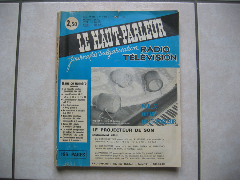 Le Haut-Parleur (journal De Vulgarisation Radio, Télévision) N° 1207, 17 Avril 1969. Sommaire (voir Scan) - Littérature & Schémas