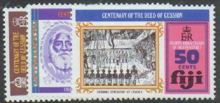 FIJI -  1974 Deed Of Cession. Scott 354-6. MNH. Flags - Fidji (1970-...)