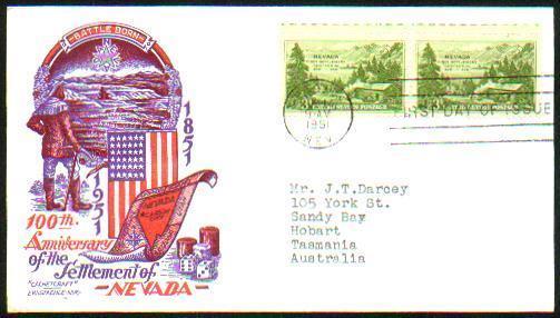 United States - 1951 Settlement Of Nevada First Day Cover. Flags - 1951-1960