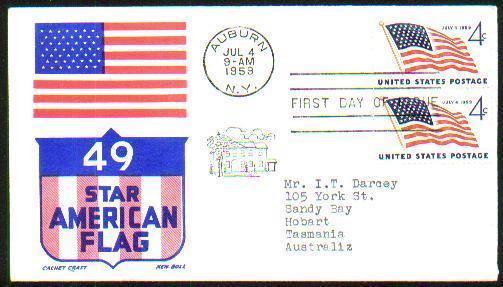 United States - 1959 49 Star Flag First Day Cover. Flags - 1951-1960