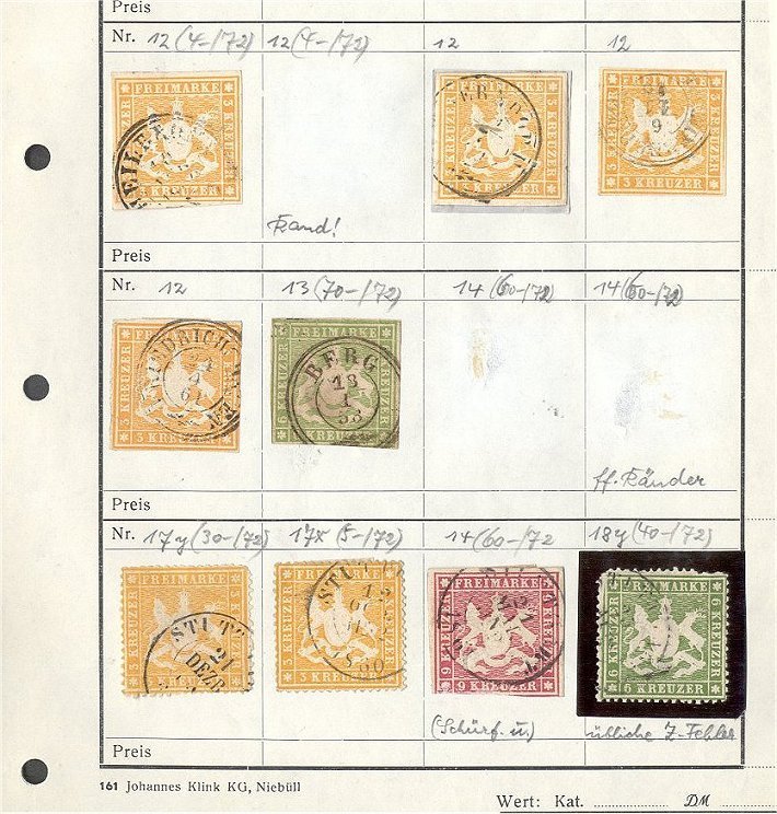 GERMANY, WUERTTEMBERG OLD GROUP ON APPROVAL PAGES - Used