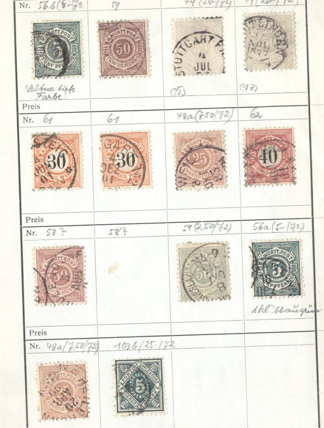 GERMANY, WUERTTEMBERG OLD GROUP ON APPROVAL PAGES - Afgestempeld