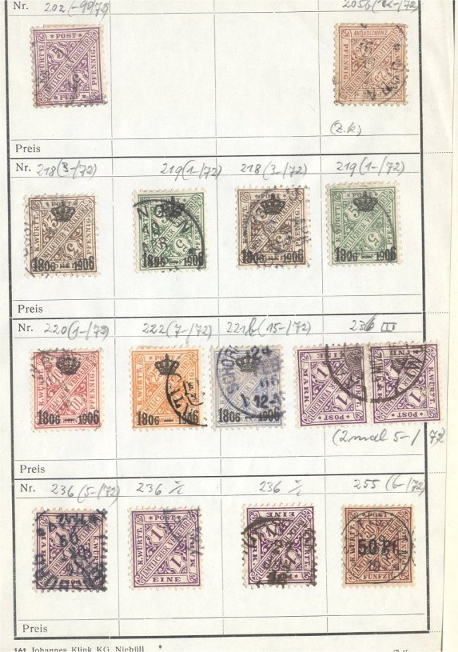 GERMANY, WUERTTEMBERG OLD GROUP ON APPROVAL PAGES - Used