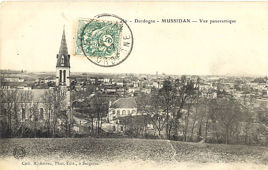 24 - DORDOGNE - MUSSIDAN - PANORAMA - VUE D'ENSEMBLE - VOYAGEE 1907 - Mussidan