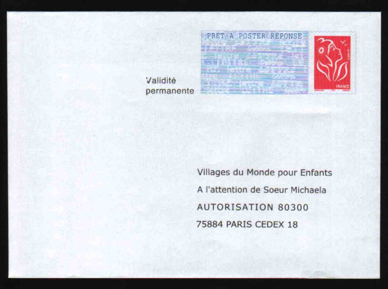 Entier Postal PAP Réponse Villages Du Monde Pour Enfants Autorisation 80300 Paris N° Au Dos:05P537 - Prêts-à-poster: Réponse /Lamouche