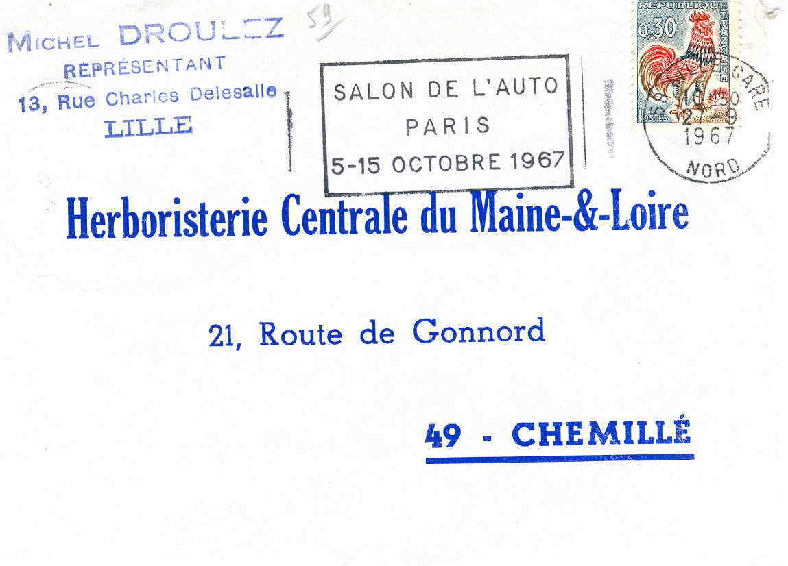 AUTOMOBILE  OBLITERATION TEMPORAIRE FRANCE 1967 PARIS SALON DE L AUTO - Cars