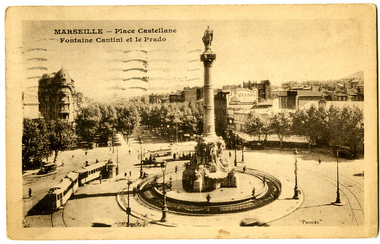 {17260} 13 Marseille Place Castellane Fontaine Cantini Et Le Prado . Animée . Tramway . Circulée En 1936 - Castellane, Prado, Menpenti, Rouet