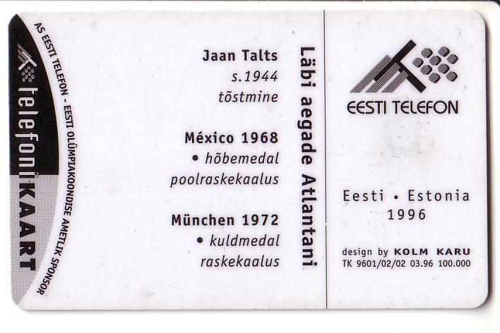 USED ESTONIA PHONECARD 1996 - ET0035 -  Olympic Winner - Jaan Talts - Estonia