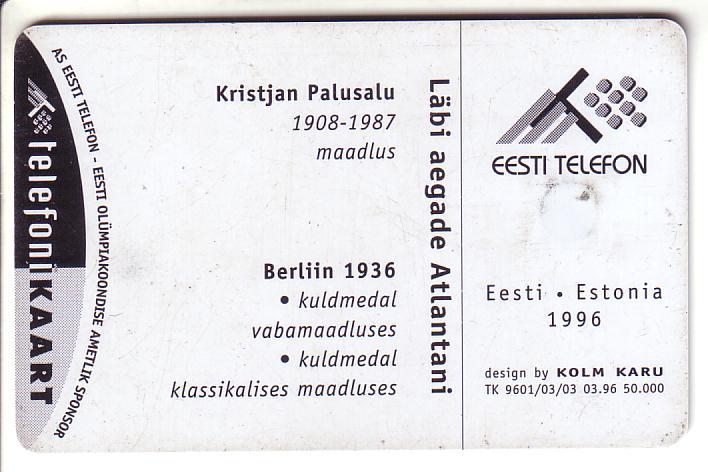 USED ESTONIA PHONECARD 1996 - ET0036 -  Olympic Winner -  Kristjan Palusalu - Estonie