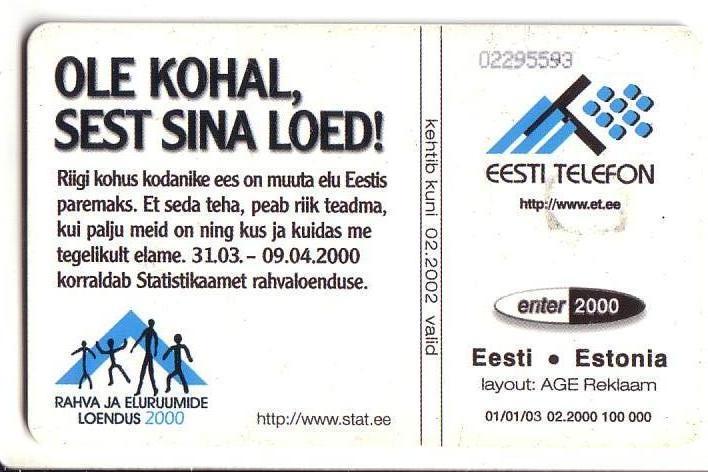 USED ESTONIA PHONECARD 2000 - ET0124 -  Census - Estonia