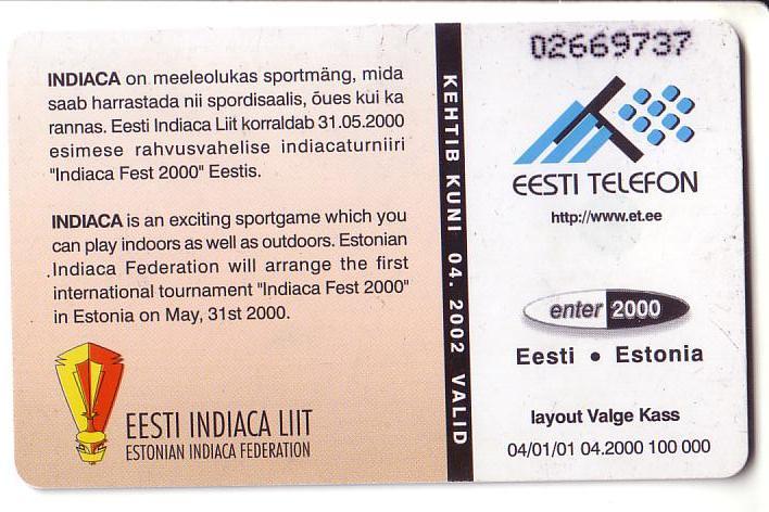 USED ESTONIA PHONECARD 2000 - ET0129 -  Indiaca Fest - Estland