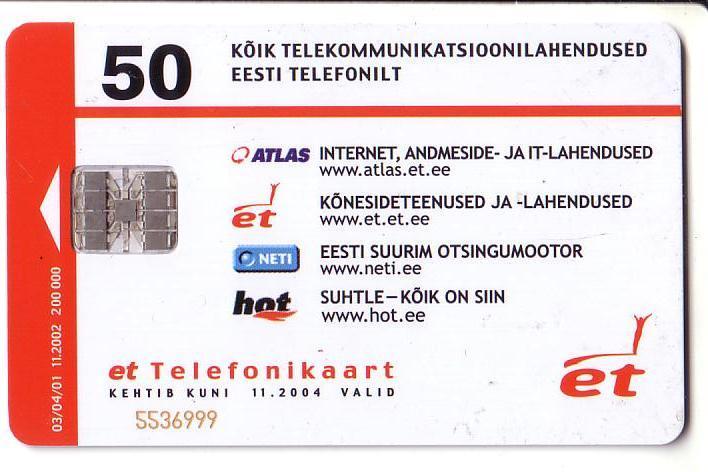 USED ESTONIA PHONECARD 2002 (11.02) - Eesti Telefon - BLUECARD 50 - Estonie