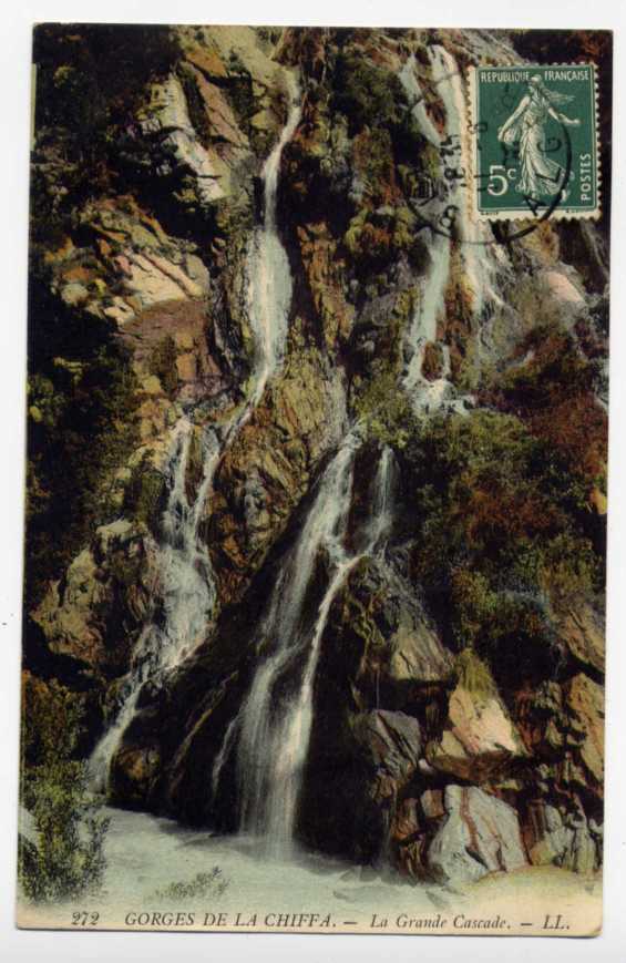 F4  - ALGERIE - Gorges De La CHIFFA - La Grande Cascade (1908 - Belle Oblitération De BLIDA Côté Vue) - Blida