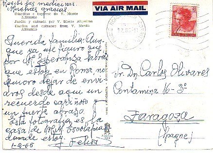 Postal Aereo ROMA 1965 - Luftpost