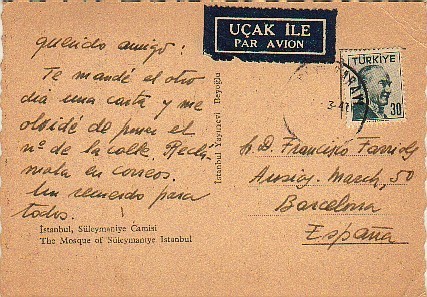 Postal  Aerea PARAYI (Turquia) 1941 - Brieven En Documenten