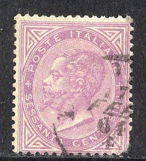 ITALIE - N° Y&T - 20 - 60c Violet - Victor Emmanuel II - Oblit Cad 7 Fev 64 - Usati