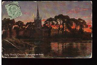 Jolie CP Ancienne Angleterre Stratford-on-Avon Holy Trinity Church Eglise Coucher De Soleil - CAD Du 23-12-1908 - Stratford Upon Avon