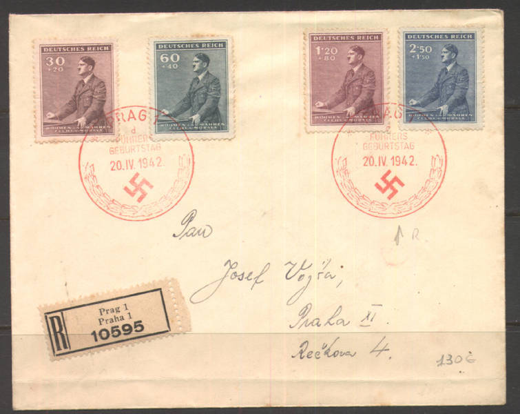 136 - GERMANIA , BOEMIA E MORAVIA , PRAGA  20/4/1942  RACCOMANDATA - Brieven En Documenten