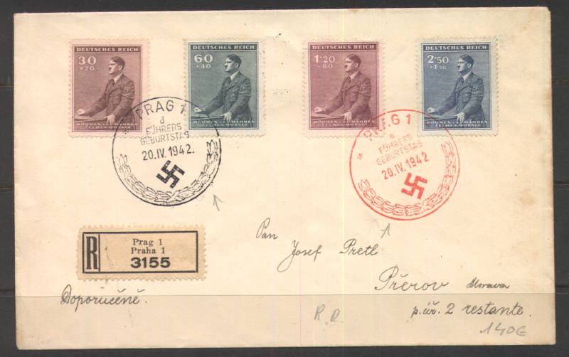 144 - GERMANIA , BOEMIA E MORAVIA , PRAGA  20/4/1942  RACCOMANDATA - Brieven En Documenten