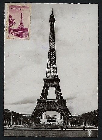 MONUMENT PARIS TOUR EIFFEIL CARTE ORIGINALE AYANT VOYAGE  DIVERS CACHETS ET VIGNETTES 1946 - Monumenti