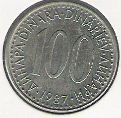 100 DINAR . 1987 . - Jugoslavia