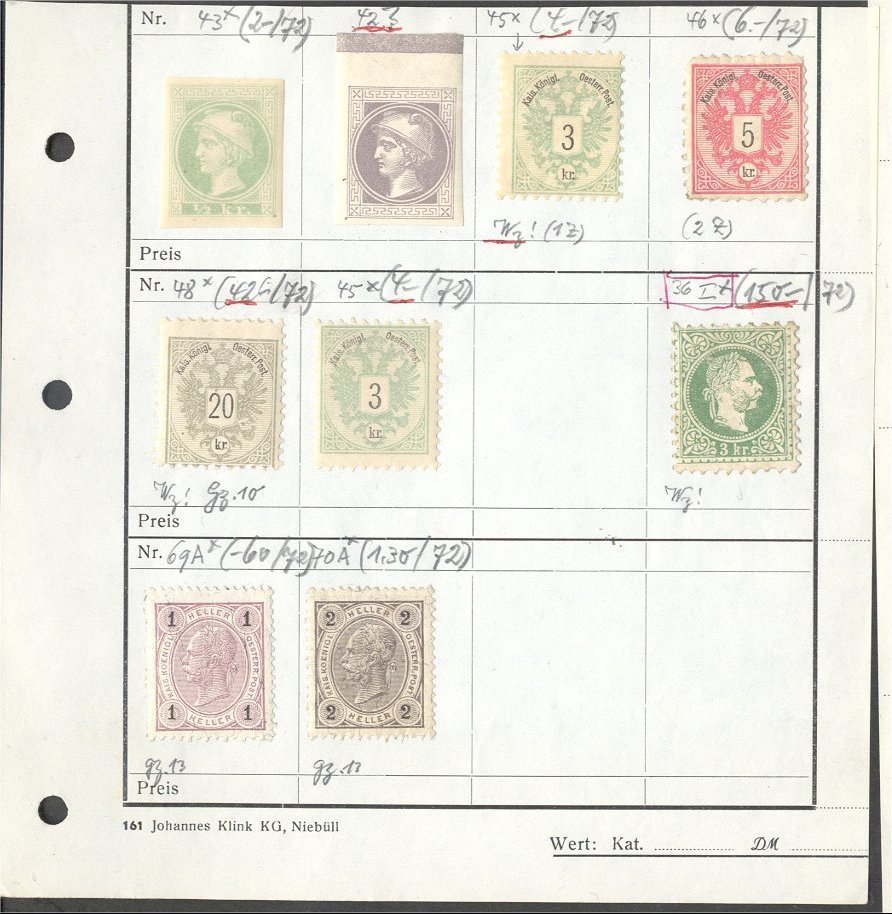 AUSTRIA, GROUP UNUSED STAMPS ON OLD APPROVAL PAGE - Collections