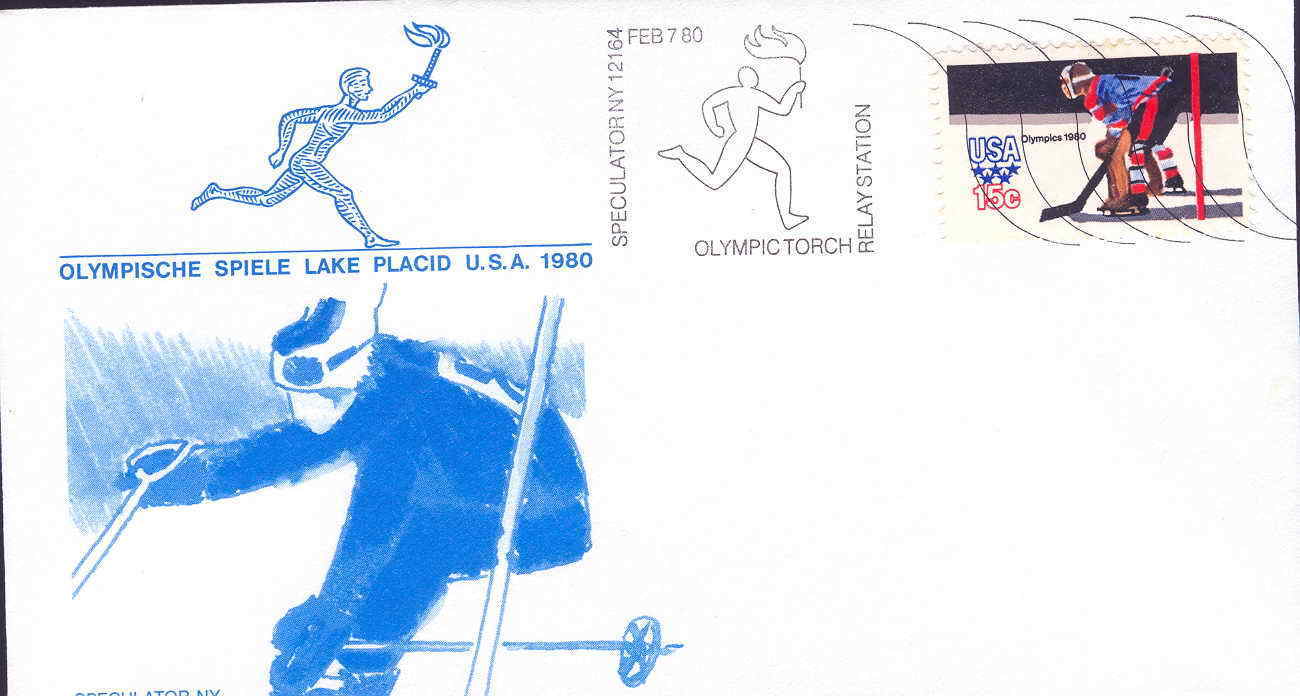 HOCKEY SUR GLACE USA OBLITERATION TEMPORAIRE JEUX OLYMPIQUES DE LAKE PLACID 1980  ENVELOPPE 3 - Invierno 1980: Lake Placid