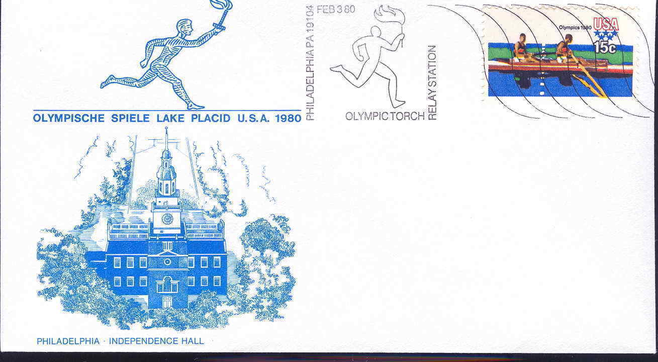 AVIRON USA OBLITERATION TEMPORAIRE JEUX OLYMPIQUES DE 1980 PARCOURS DE LA FLAMME OLYMPIQUE PHILADELPHIE - Rowing