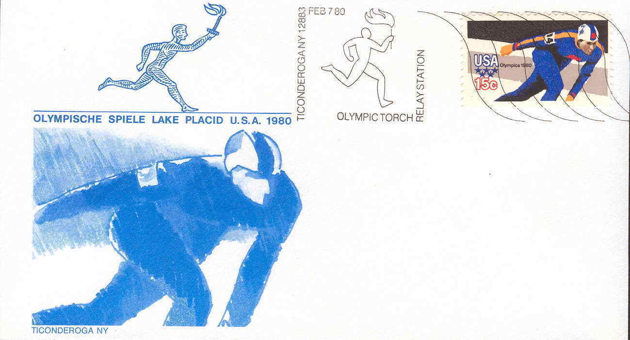 PATINAGE DE VITESSE USA OBLITERATION TEMPORAIRE JEUX OLYMPIQUES DE 1980  LAKE PLACID PARCOURS DE LA FLAMME OLYMPIQUE - Wintersport (Sonstige)