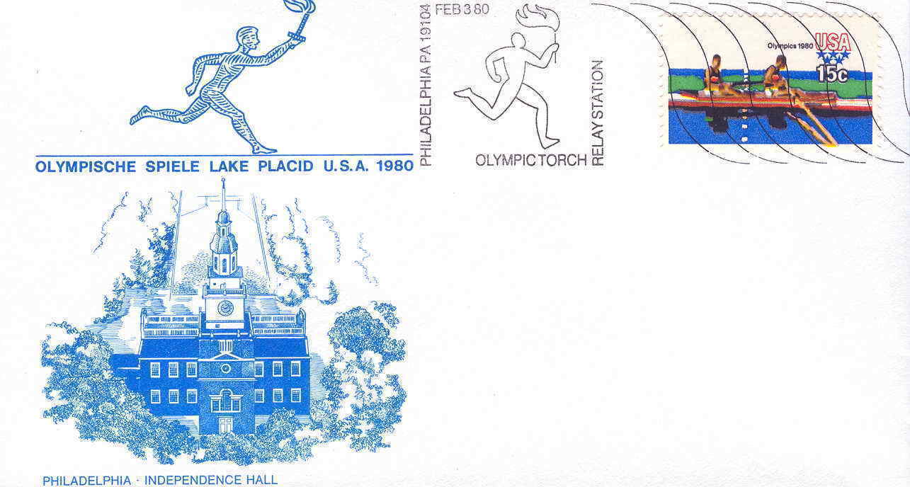 AVIRON USA OBLITERATION TEMPORAIRE JEUX OLYMPIQUES DE 1980 PARCOURS DE LA FLAMME OLYMPIQUE PHILADELPHIE - Aviron