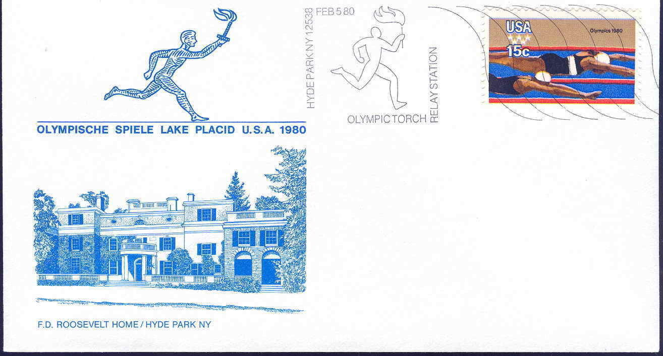 NATATION USA OBLITERATION TEMPORAIRE JEUX OLYMPIQUES DE 1980 PARCOURS DE LA FLAMME OLYMPIQUE HYDEPARK - Invierno 1980: Lake Placid