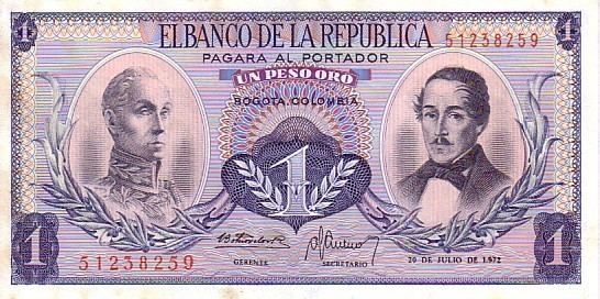 COLOMBIE   1 Peso Oro   Daté Du 20-06-1972   Pick 404e     ***** QUALITE  XF ***** - Colombie