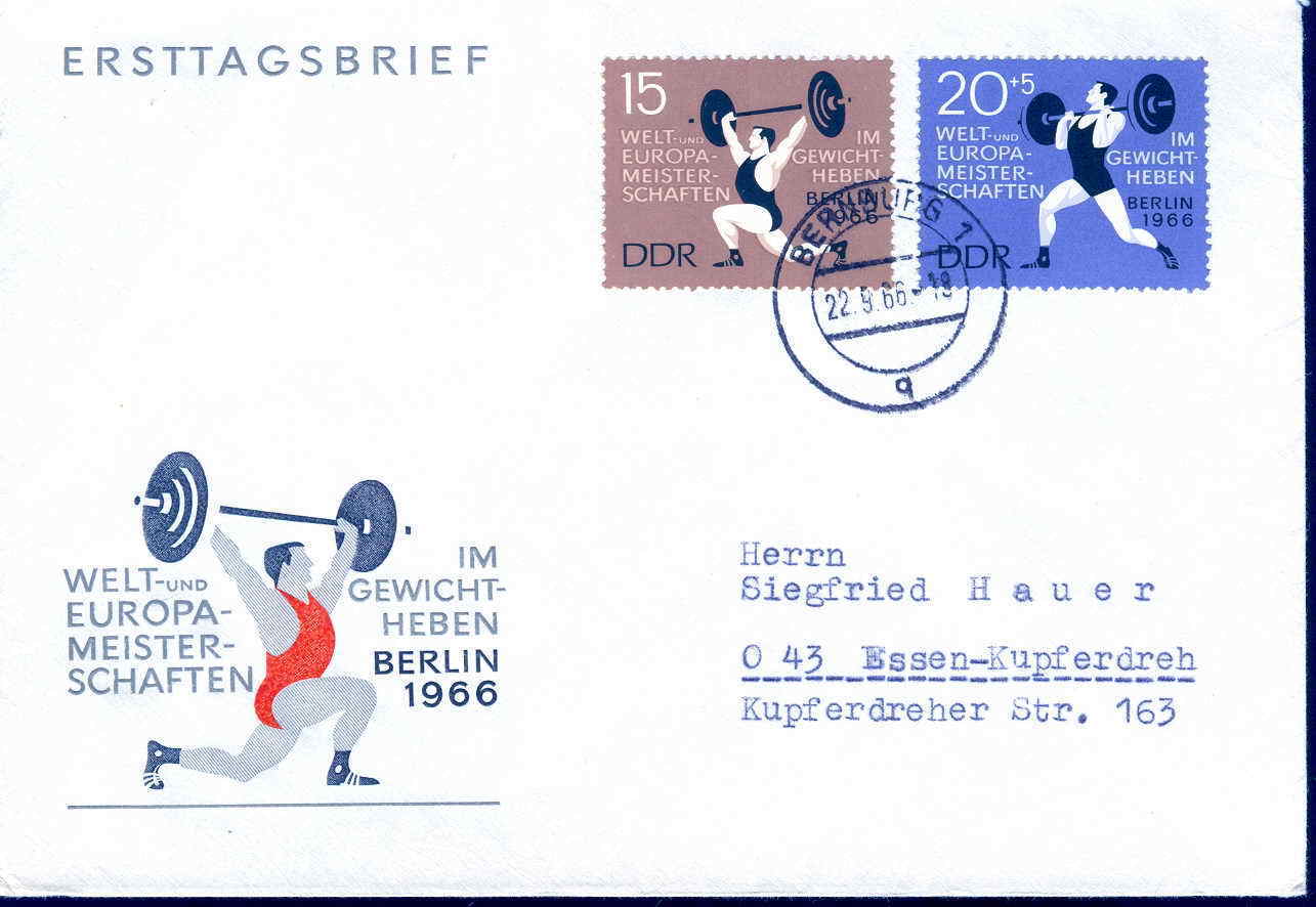 HALTEROPHILIE FDC DDR 1966 CHAMPIONNATS D EUROPE - Gewichtheben