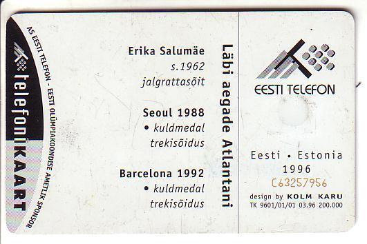 ESTONIA USED PHONECARD 1996 #ET0034 -  Olympic Winner Erika Salumäe - Estonia