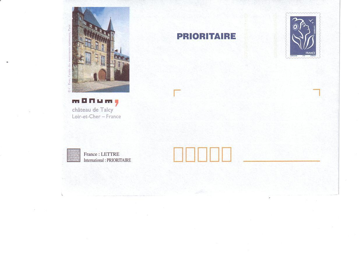 PAP PRIORITAIRE TSC CHATEAU De TALCY (LOIR ET CHER) Timbre LAMOUCHE BLEU Format CARRE - PAP: TSC Und Halboffizielle Aufdrucke