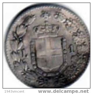 M 18 -1 LIRE 1887 UMBERTO 1 ITALIE - Argent - - 1878-1900 : Umberto I