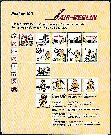 SICHERHEITSKARTE/FOR YOUR SAFTY: FOKKER 100 AIR BERLIN USADO - GEBRAUCHT - Fichas De Seguridad