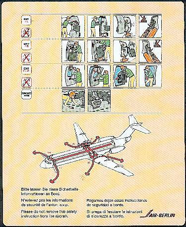 SICHERHEITSKARTE/FOR YOUR SAFTY: FOKKER 100 AIR BERLIN USADO - GEBRAUCHT - Fichas De Seguridad