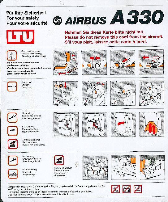 SICHERHEITSKARTE/FOR YOUR SAFTY: AIRBUS A330 LTU, USADO - GEBRAUCHT - Safety Cards