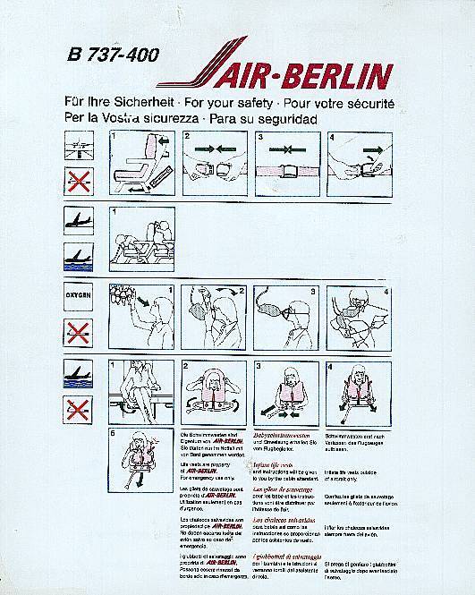 SICHERHEITSKARTE/FOR YOUR SAFTY: B737-400 AIR BERLIN, USADO - GEBRAUCHT - Safety Cards