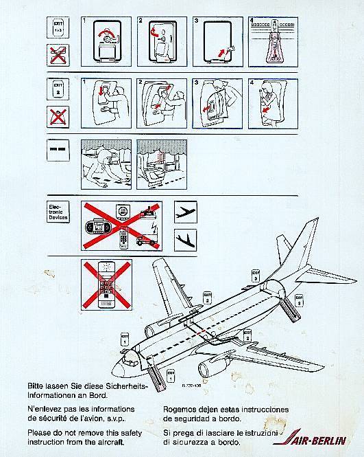 SICHERHEITSKARTE/FOR YOUR SAFTY: B737-400 AIR BERLIN, USADO - GEBRAUCHT - Scheda Di Sicurezza