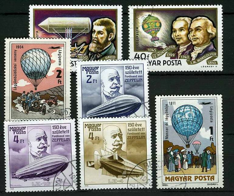 Serie 7 Timbres Obl, Magyar Posta ... Sur Les Ballons , Zeppelin, .. - Montgolfier