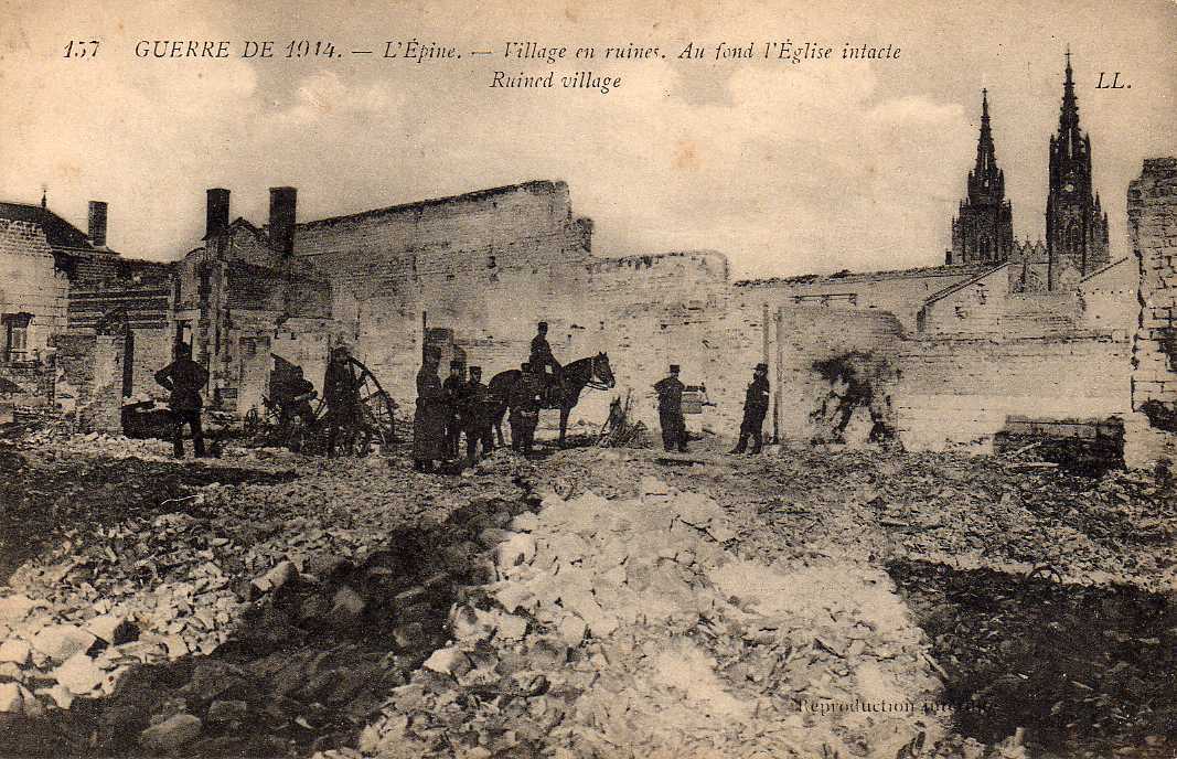 51 L'EPINE Guerre 1914-18, Village En Ruines, Eglise Intacte, Animée, Ed LL 157, 1915 - L'Epine