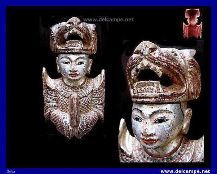 - Figure D’autel Domestique Birman  / Great Burmese Figure From The Court - Madera