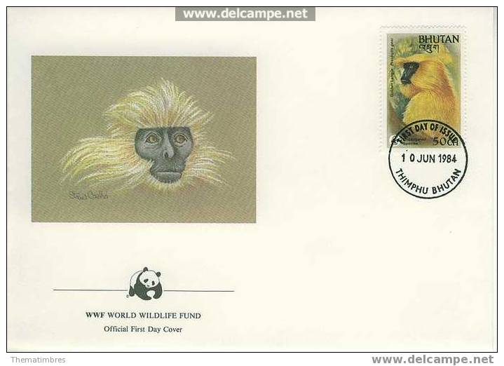 W0320 Singe Magot Prebytis Geei Bhoutan 1984 FDC Premier Jour WWF - Monkeys