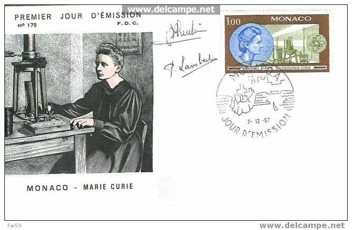 MARIE CURIE PREMIER JOUR 1967 MONACO - Chimie