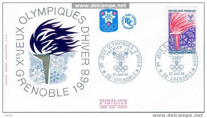 JEUX OLYMPIQUES DE GRENOBLE 1968 FDC FRANCE Grenoble LA FLAMME OLYMPIQUE - Winter 1968: Grenoble