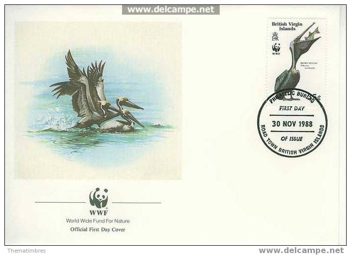 W0447 Pelican Pelecanus Occidentalis Iles Vierges 1988 FDC Premier Jour WWF - Pelikane