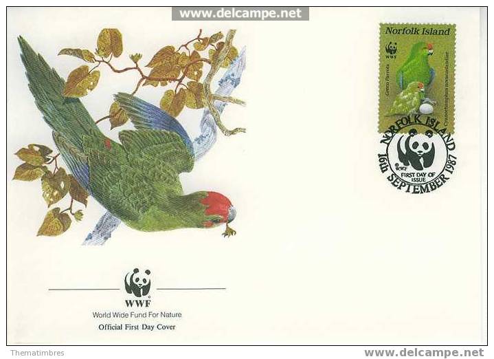 W0409 Perroquet Cyanorhamphus Novaezelandiae Norfolk 1987 FDC Premier Jour WWF - Pappagalli & Tropicali